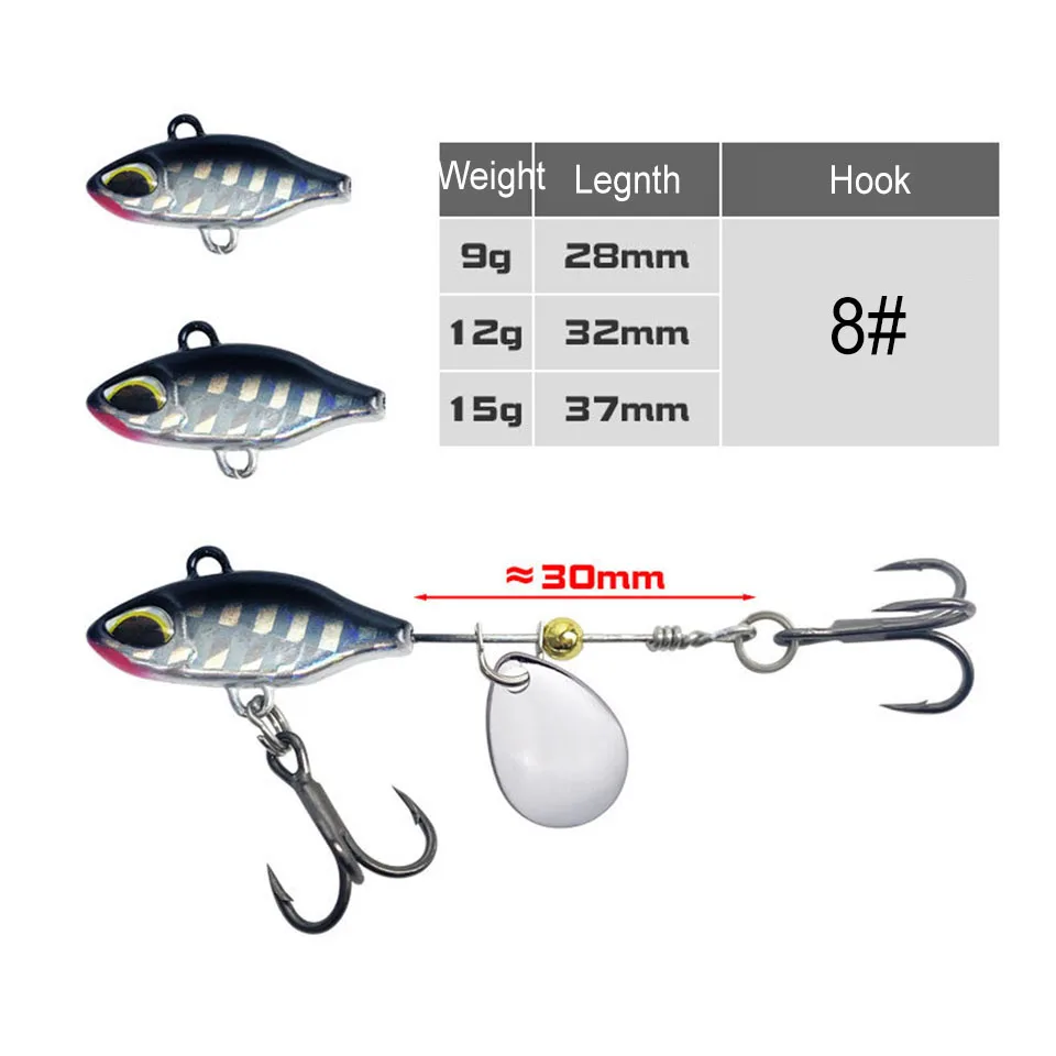 WALK FISH-señuelo de pesca VIB de tiro largo, cebo duro Artificial giratorio, cuchara de vibración, Swimbait, cola giratoria, 1 piezas, 9/12/15G - imagen 3