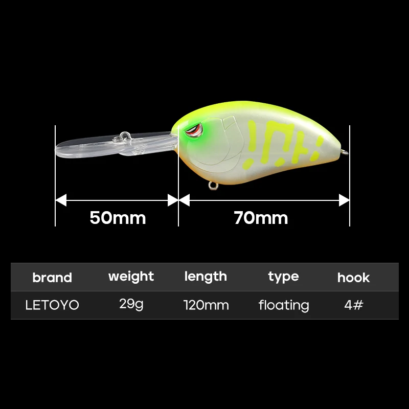 LETOYO 29g/120mm Crankbait placa de lengua larga señuelo de manivela oscilante con anzuelos triples buceo profundo 3m señuelo de pesca de lubina y trucha - imagen 2