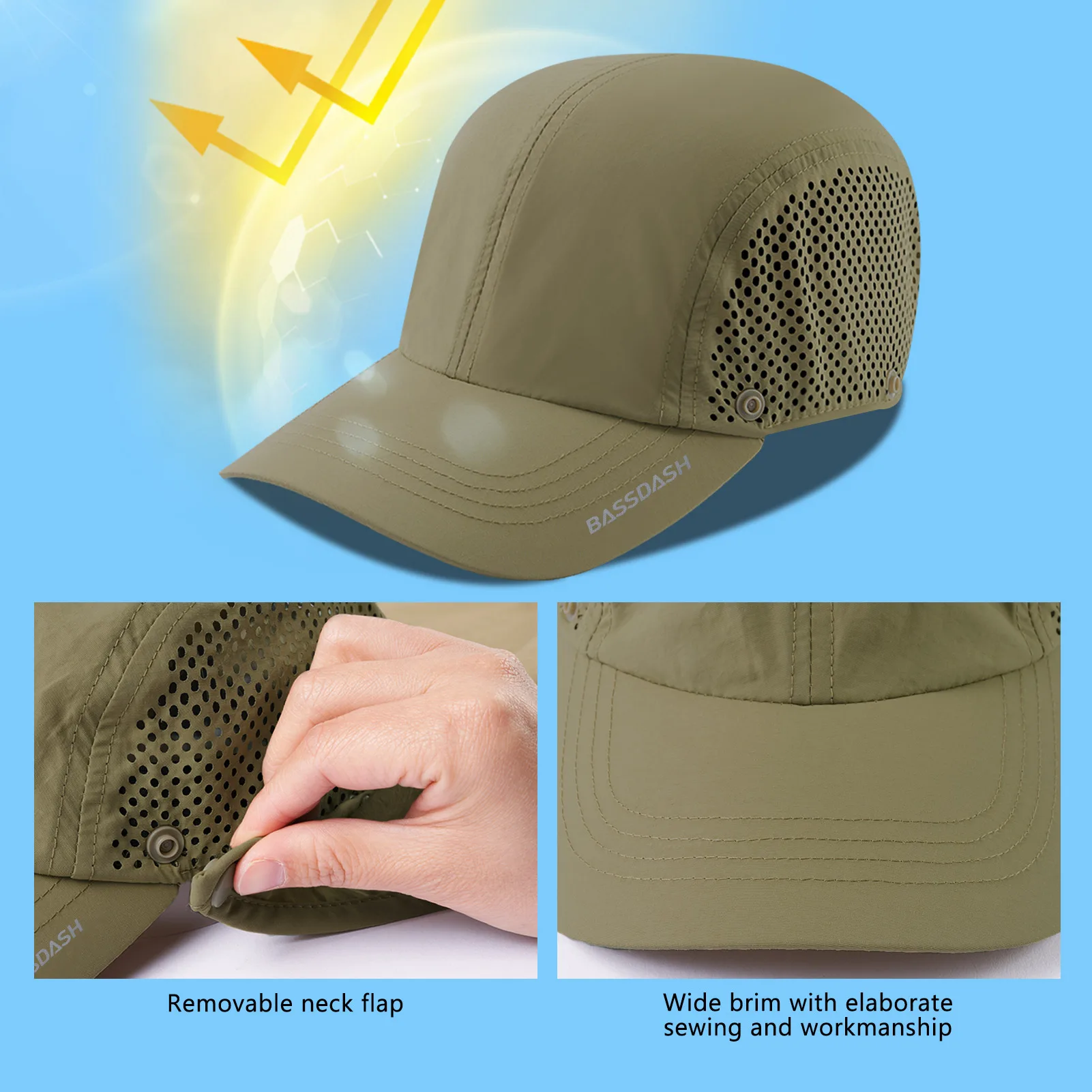 BASSDASH-Sombrero de pesca plegable UPF 50 +, gorra de béisbol con solapa de cuello extraíble portátil para hombres y mujeres, Golf y senderismo - imagen 5