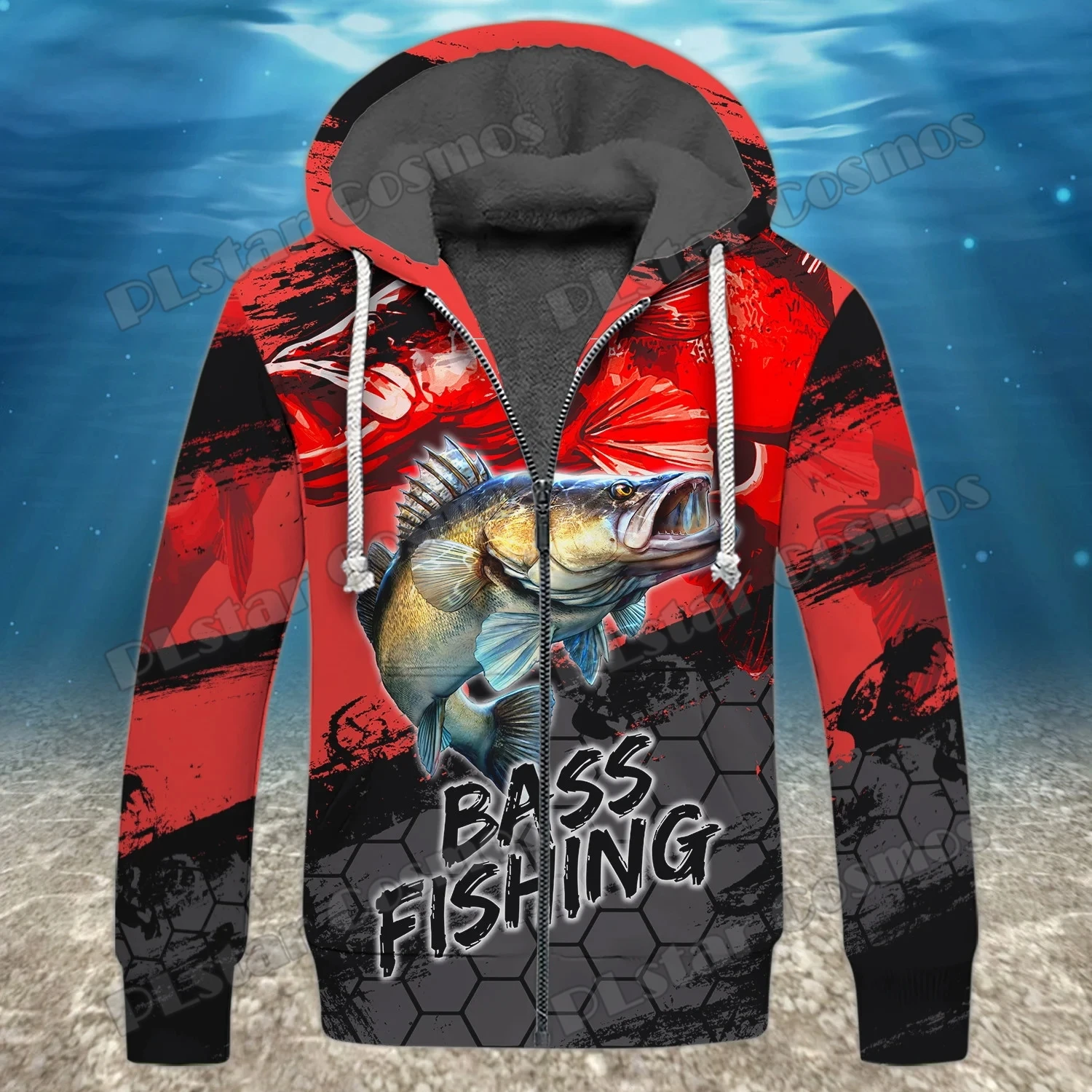 JH14-Sudadera con capucha y cremallera para hombre, chaqueta con estampado 3D de perca amarilla, forro polar, informal, gruesa y cálida, de invierno - imagen 4