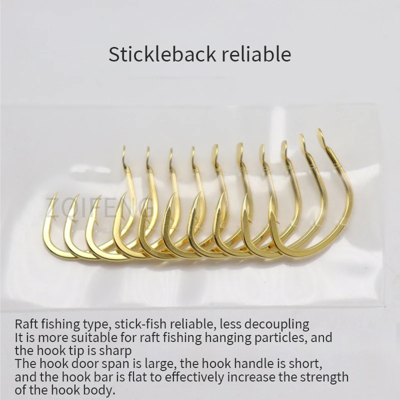 Anzuelos de pesca de balsa ZYZ, 10 unids/bolsa, anzuelos de balsa de acero rico en carbono, 4 tamaños, anzuelos de pesca de carpa con púas, aparejos de anzuelos de agua dulce - imagen 5