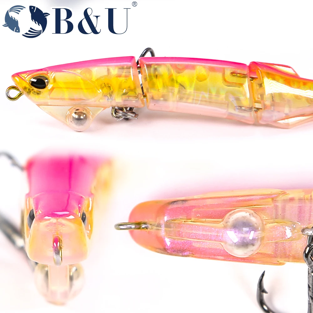 B & U-señuelo de pesca caliente, cebo profesional de calidad minnow, swim bait articulado, equipado con gancho negro o blanco, 9cm, 6,5g, 4 sectiones - imagen 5