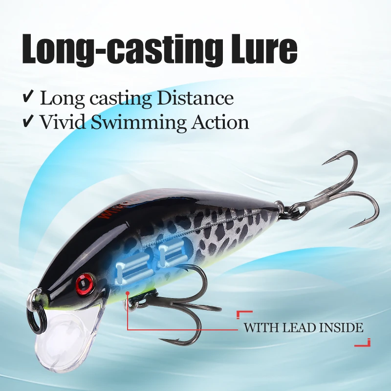 WEIHE Sinking Mino A 7,5 cm 9,7 g cebo duro con anzuelo triple cebo Luya 10 # Pescado 3D - imagen 3