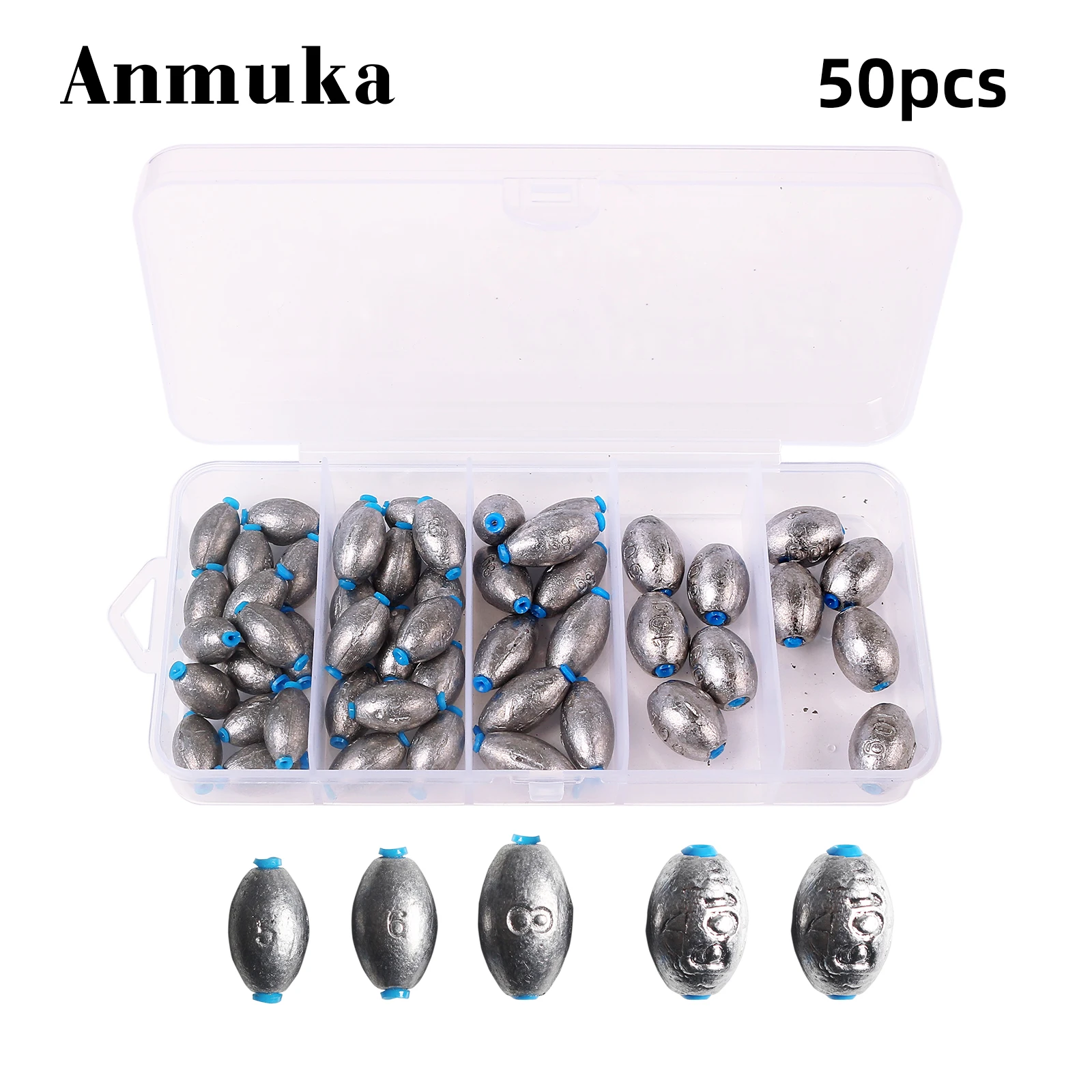 Caja de 60 uds., colgante de plomo abierto, balsa de pesca, juego de pesca, accesorios de válvula de puente, plomo de mordida rápida hueco, tipo oliva, corredor de carretera largo - imagen 2