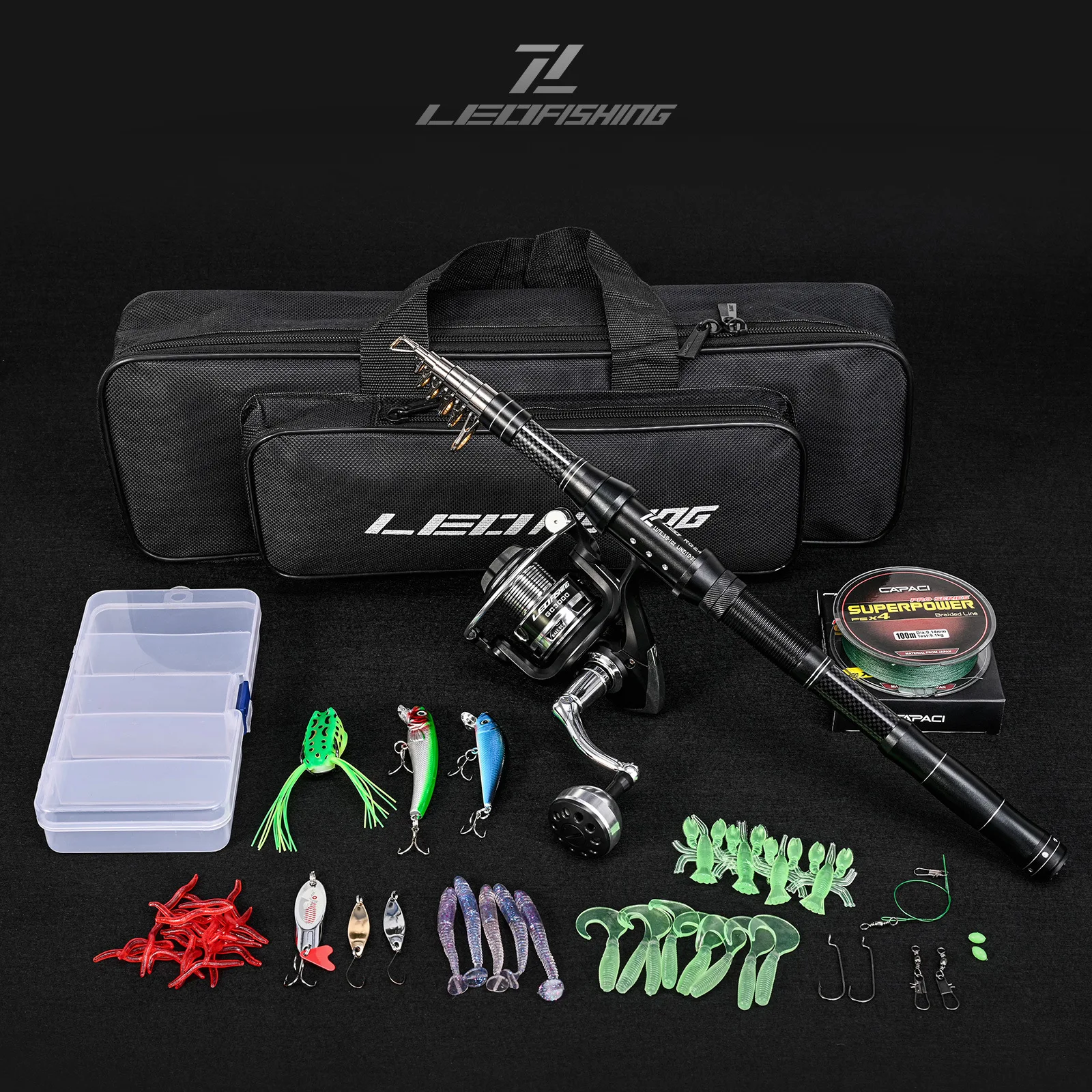 Juego de combos de carrete y caña de pescar telescópica, Kit de aparejos de fibra de carbono y bolsa de transporte para herramientas de pesca de agua salada y mar de viaje - imagen 3