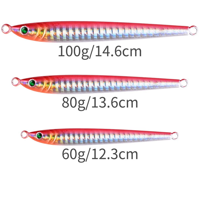 Señuelo de pesca de plantilla de Metal, cebo duro para curricán, aparejos de pesca de lubina, trucha, Jigging sin gancho, señuelos de agua salada, 60g, 80g, 100g - imagen 3