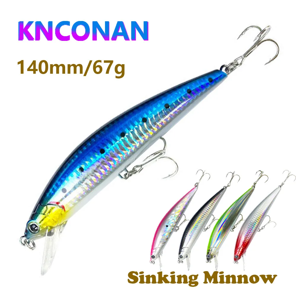 Señuelos de pececillo de hundimiento pesado, cebos duros artificiales de fundición larga, regalo, lubina, trucha, Swimbait, Pesca Wobbler, 67g