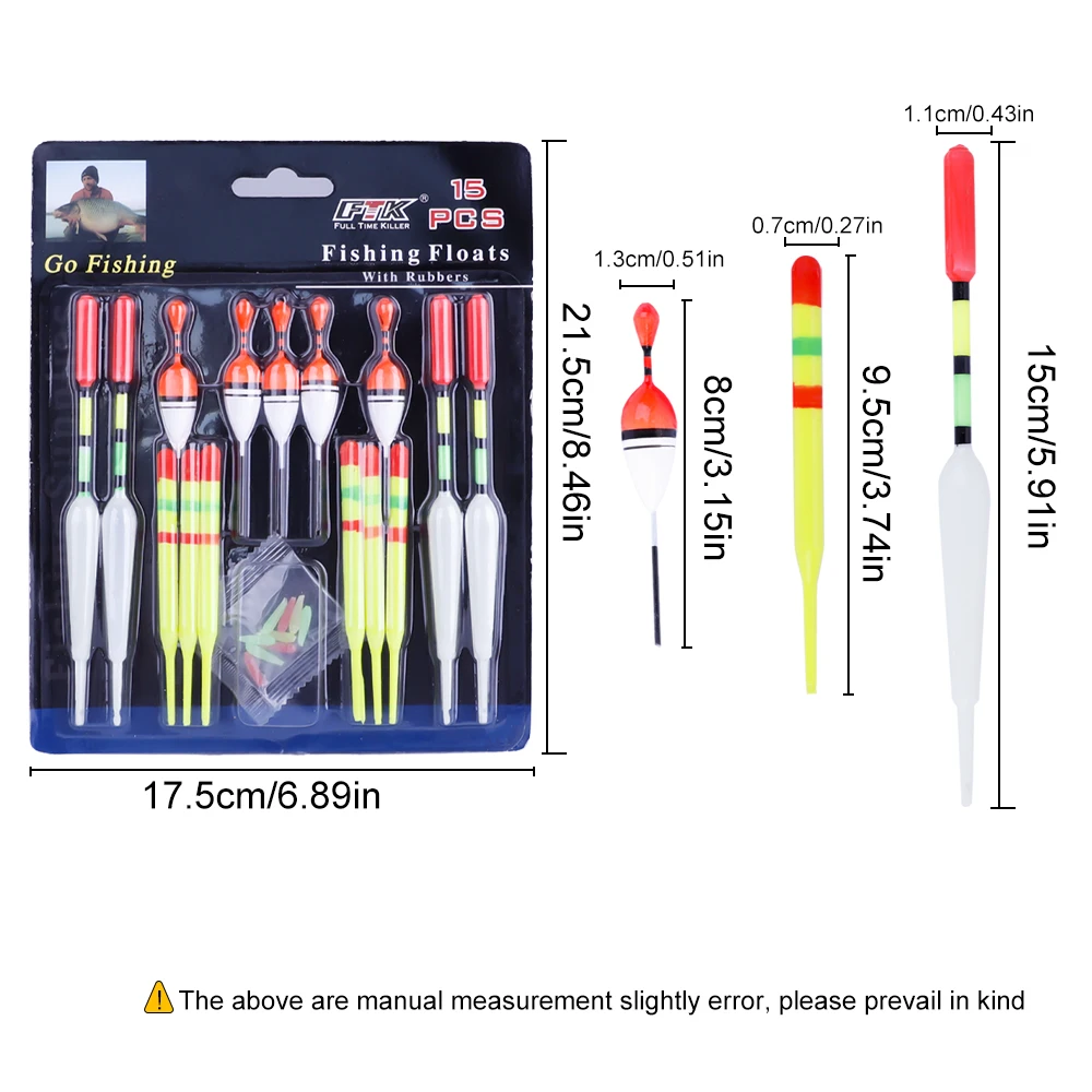 Flotador de pesca FTK, 15 unids/set, boya Vertical profesional con barra luminosa, flotador de señuelo multifunción, aparejos de pesca para pesca de carpa - imagen 3