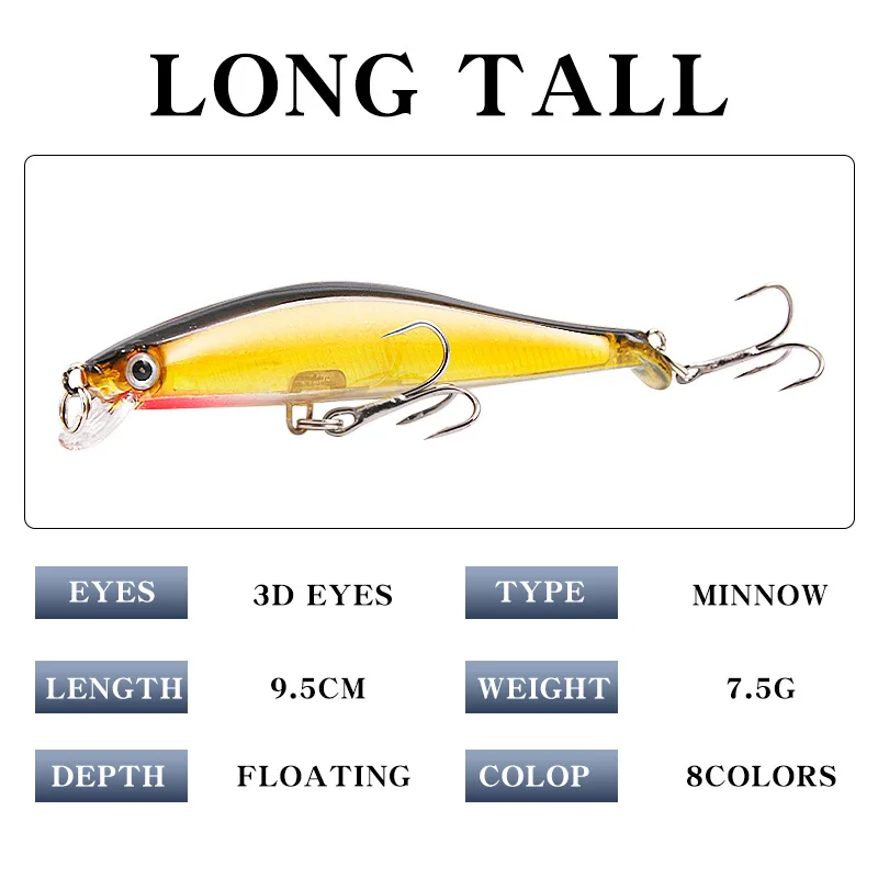 Señuelos de Pesca de pececillos de plástico, cebo duro Artificial realista con anzuelos triples, aparejos de Pesca Swimbait, 9,5 cm, 7,5g, 1 unidad - imagen 3