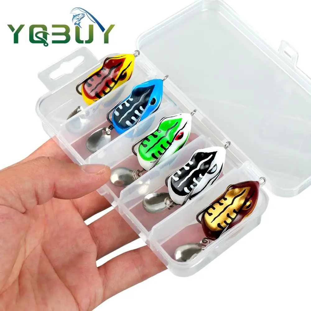 Señuelo de rana suave de 4cm/5,5g, Mini señuelo de pesca de rana, anzuelos dobles, cebo Artificial de Rayo de agua superior, 5 cajas de piezas