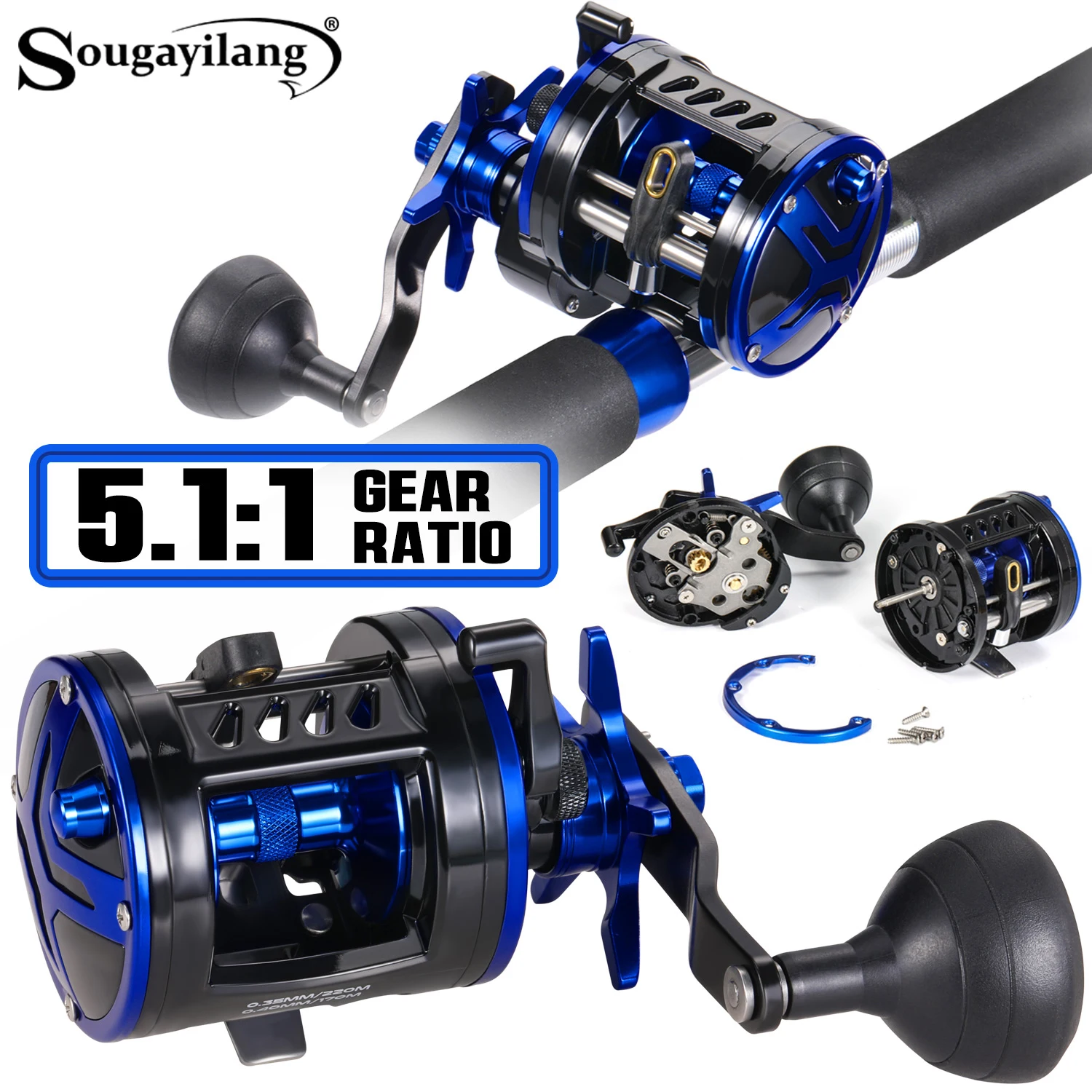 Carrete curricán Sougayilang 5.1:1 – Aluminio 3+1BB agua salada