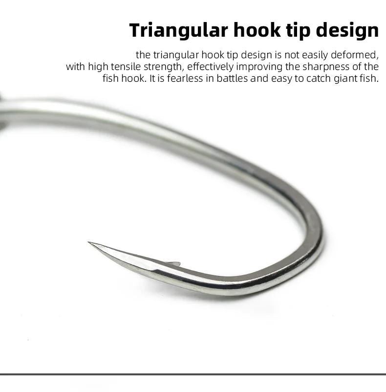 El diseño de la punta del gancho triangular garantiza la captura efectiva y sin esfuerzo de peces grandes