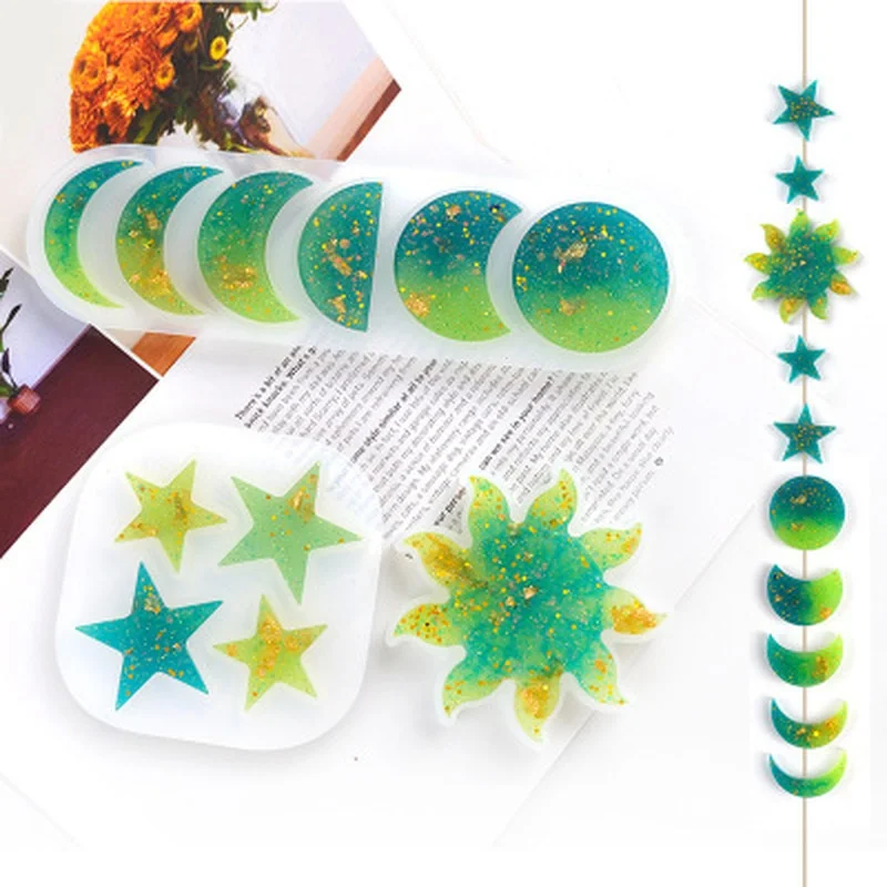 Molde silicona resina Epoxy estrella sol luna – Adornos joyería DIY - imagen 3