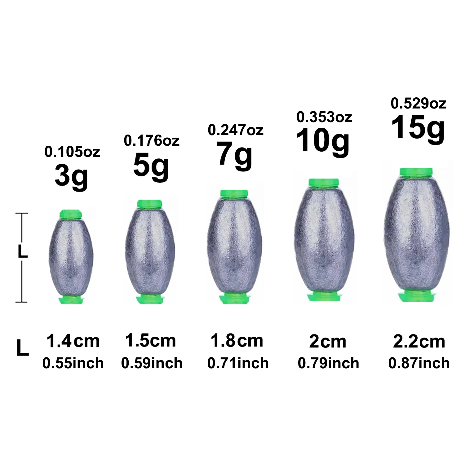 Bullet de pesca de oliva, peso 3g, 5g, 7g, 10g, 15g, plantilla de huevo desmontable, plomada, aparejos de tiro de pesca japoneses, Lucio, 25 unids/lote por caja - imagen 2