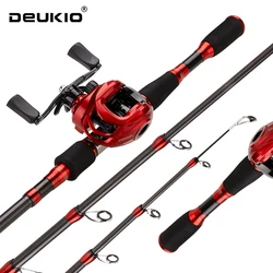 Combo de carrete de caña de pescar DEUKIO, caña de fundición de fibra de carbono de 1,8 M, 2,1 M y 2,4 M y relación de engranaje 7,2: 1, carrete de Baitcasting con mango izquierdo