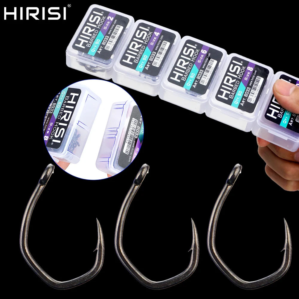 Hirisi 50 Uds. Anzuelo de pesca Micro púas de acero inoxidable con revestimiento de PTFE con ojo 8033 accesorios de pesca caja empalmable