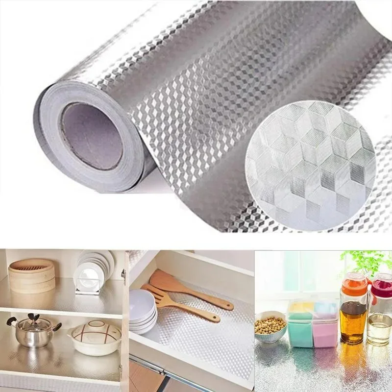Pegatinas autoadhesivas de papel de aluminio y resistentes al agua, 40cm, pegatina antiaceite de cocina utilizada para cajón de encimera - imagen 2