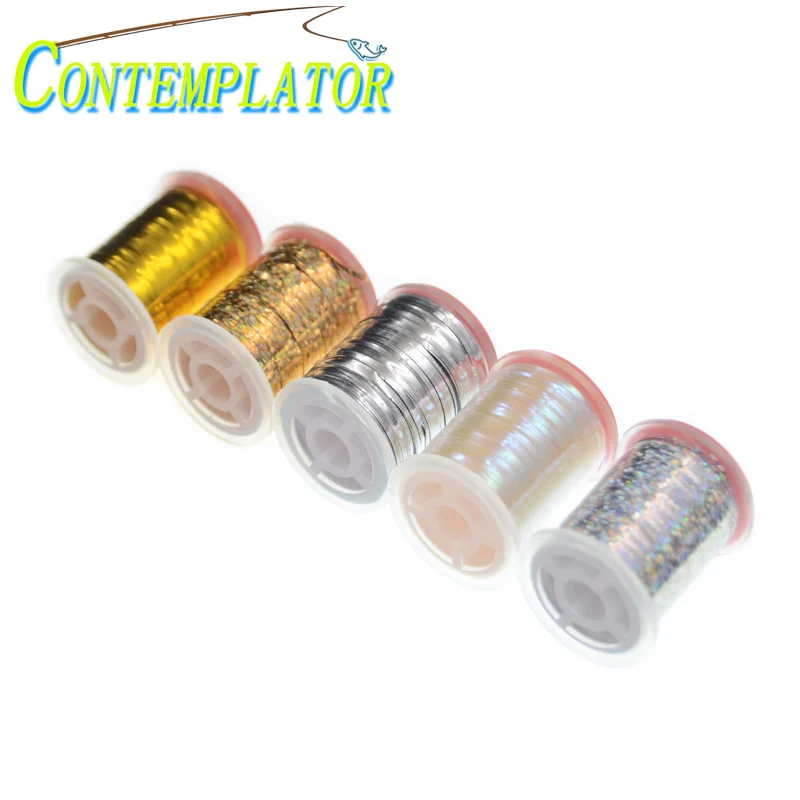 2 carretes de oropel holográfico Mylar, Material para atado de moscas para Muddler Minnow Midges, 90 metros/carrete, oropel plano, envoltorio de moscas, cuerpos