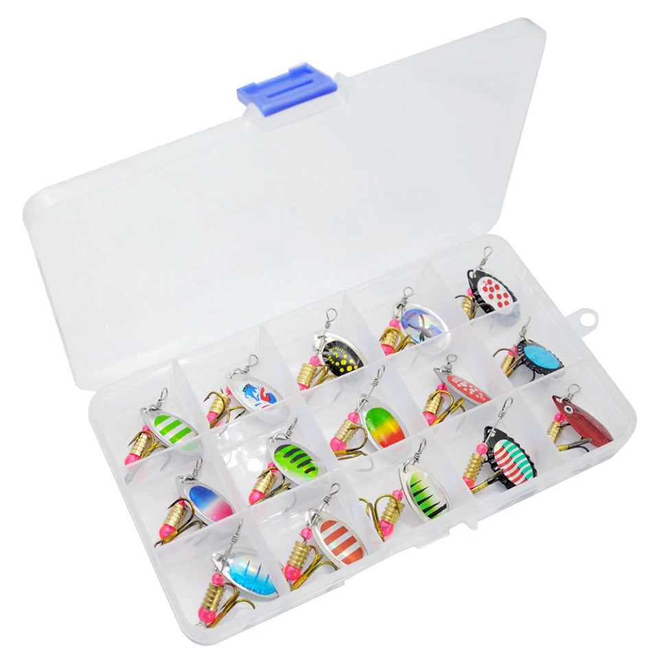 WALK FISH-Juego de Señuelos de Pesca giratorios, cebo Artificial de ganchillo, cuchara de Metal, 15 piezas - imagen 3