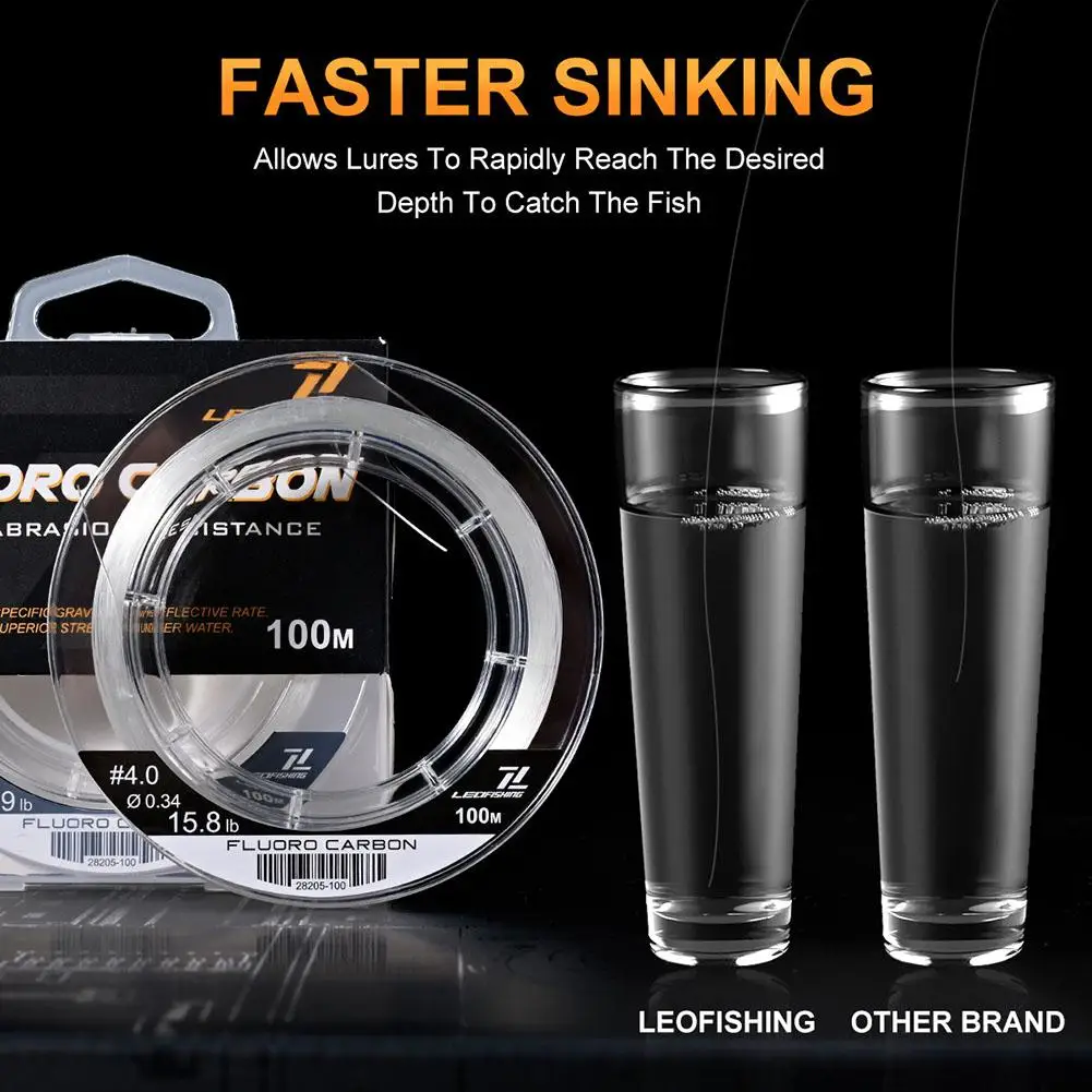 Hilo de pescar de Material fluorocarbono 100%, resistente a la abrasión, hundimiento rápido, casi Invisible, 100m, cable de pesca principal - imagen 3