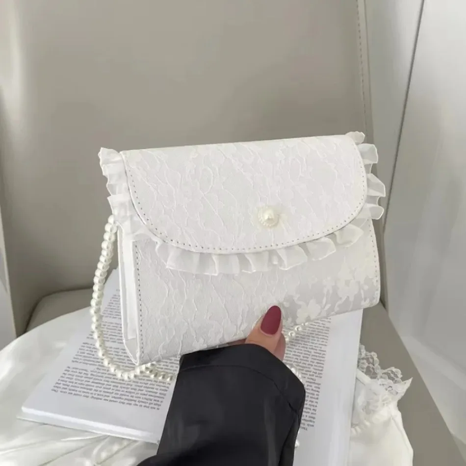 1 Uds. Bolso pequeño de temperamento de estilo suave nueva moda de verano para mujer cadena de perlas rojas bolsos pequeños de un hombro para mujer - imagen 4