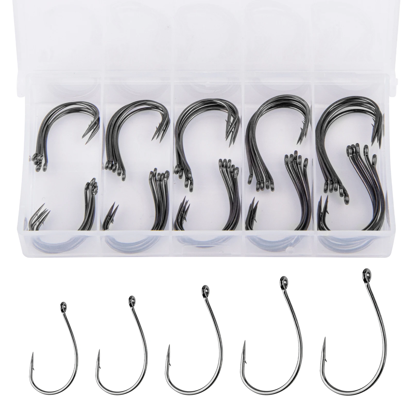 50 unids/caja anzuelo de aparejo loco, anzuelo de aparejo de tiro, anzuelo de pesca de lubina, anzuelo de gusano con púas para aparejo Neko, lubina, agua dulce y salada