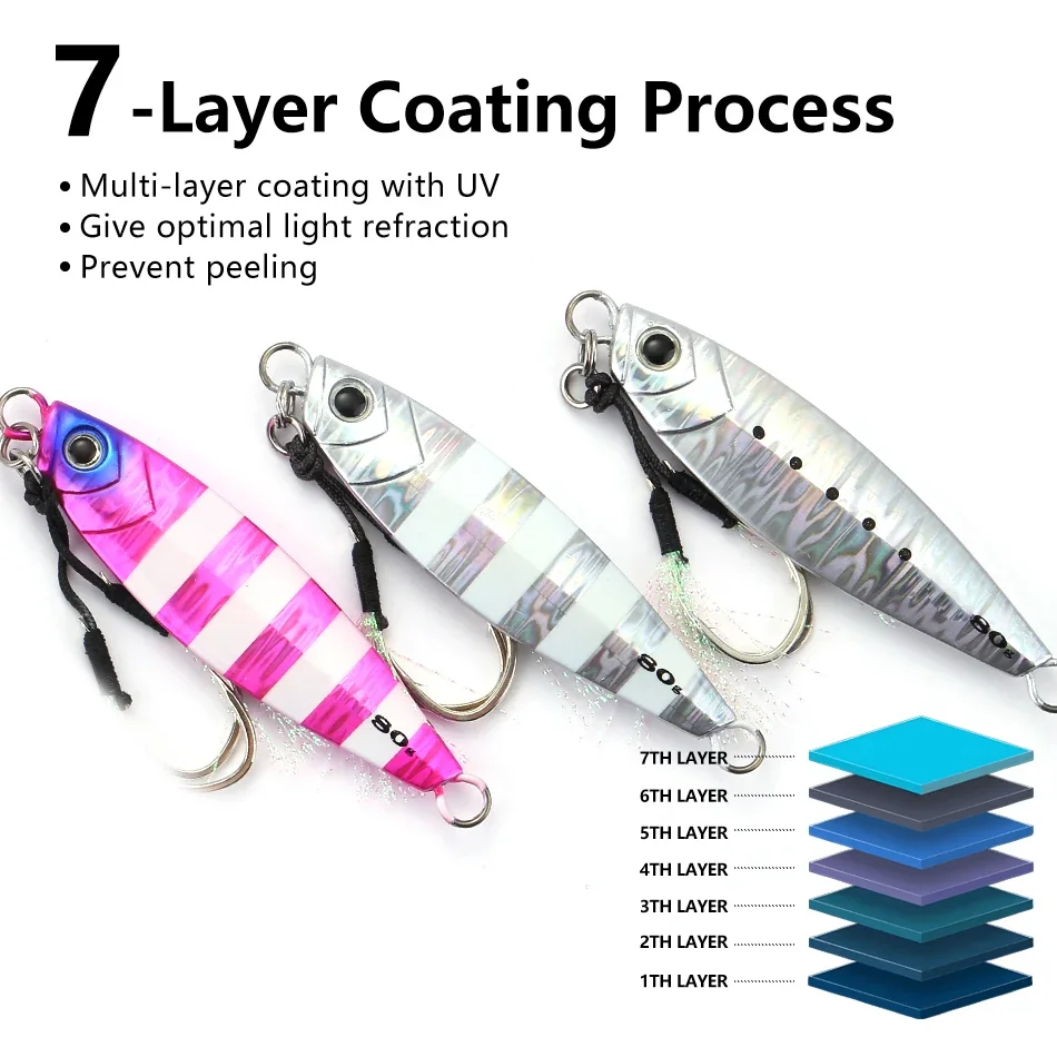 MOOKZZ-señuelo de pesca de jigging lento, anzuelo largo de Metal fundido, 20g, 30g, 40g, 60g, 80g, para barco de aguas profundas - imagen 4