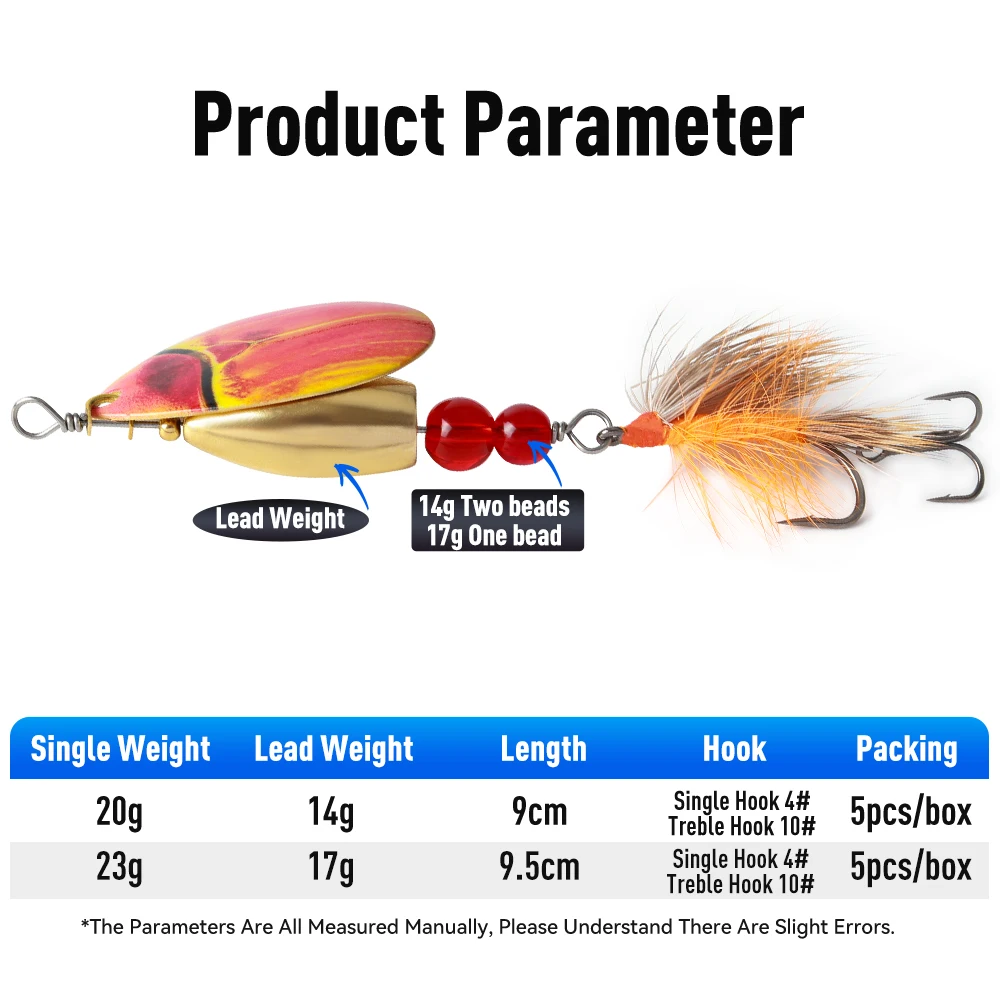 Kingdom Spinner Bait 5 unids/caja cuchara de Metal con anzuelo triple de plumas cebo de lentejuelas de Metal giratorio señuelo de pesca de Lucio Artificial - imagen 2