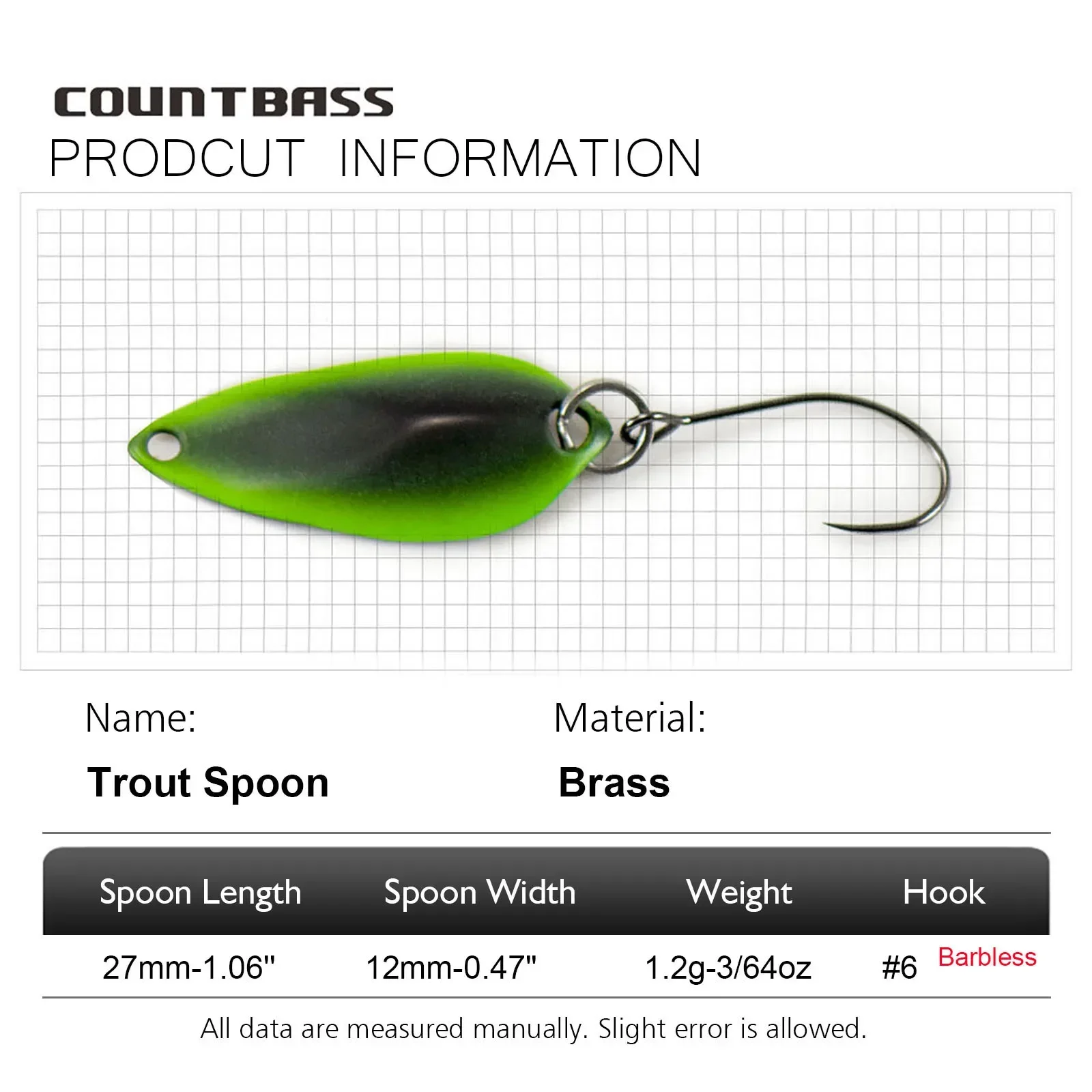 COUNTBASS 1 pieza 3/64oz 1,2g señuelo de pesca con cuchara de fundición para trucha con anzuelo sin púas - imagen 2