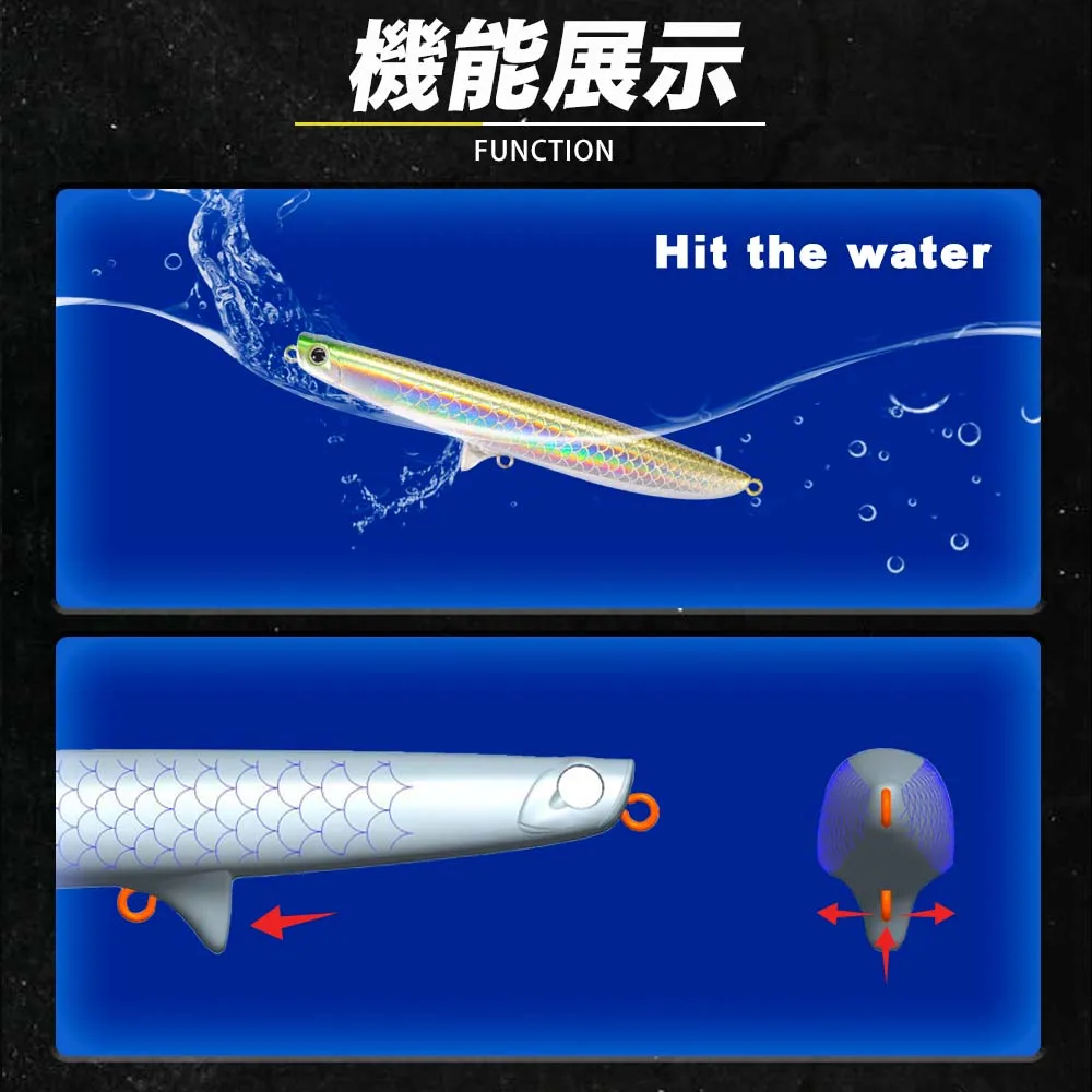 Señuelo tipo lápiz flotante de superficie D1, 120mm/19g, señuelo de Pesca Popper Topwater WTD, Swimbait Artificial, pavo real, lubina, aparejos de Pesca - imagen 4