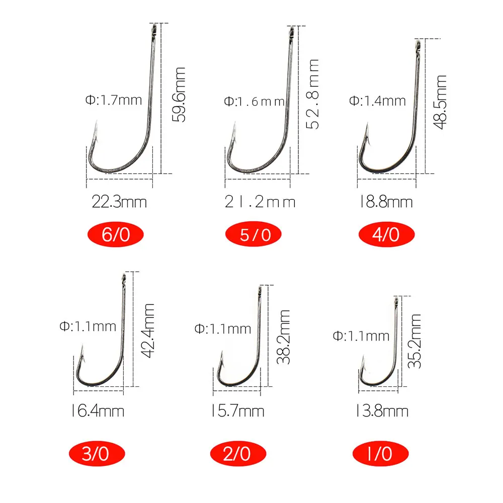 ICERIO 50 Uds. Ganchos de plantilla O'shaughnessy de acero rico en carbono/gancho anillado de Kirby marino Señuelos de pesca de agua salada anzuelos de atado 9 # ~6/0 # - imagen 3