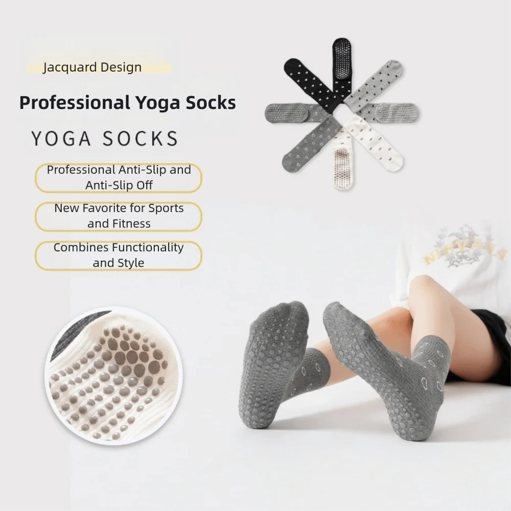 Nuevos calcetines de algodón para Yoga, calcetines antideslizantes de silicona para Pilates, diseño Jacquard, calcetines transpirables de tubo medio, calcetines deportivos para Fitness - imagen 2