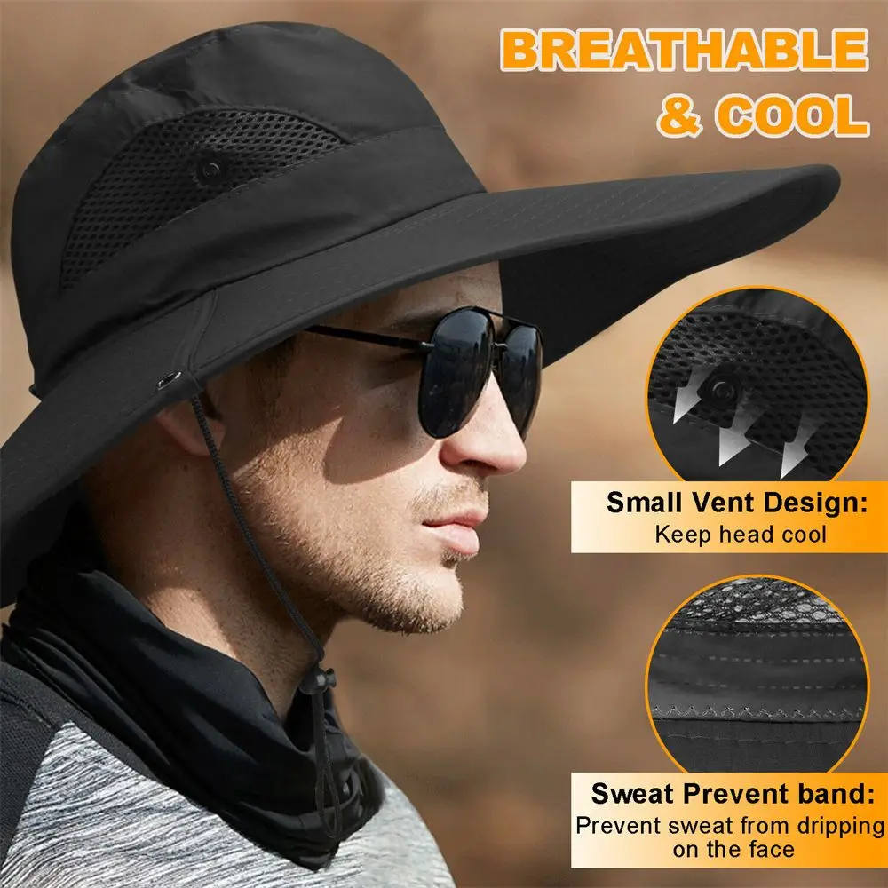 Montar hombres mujeres protección solar UV verano pesca sol pescador sombrero visera ancha ala sombrero Boonie cubo gorra - imagen 4
