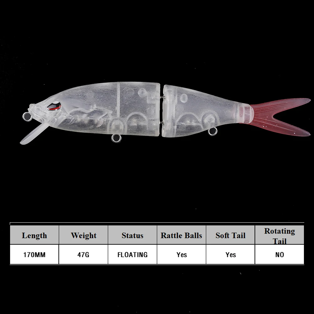 Chan'sHuang-Cebo en blanco sin pintar, 5 piezas, 170mm, 47g, cola suave, flotante, 2 segmentos, sonajeros articulados, Swimbait, Señuelos de Pesca DIY - imagen 2