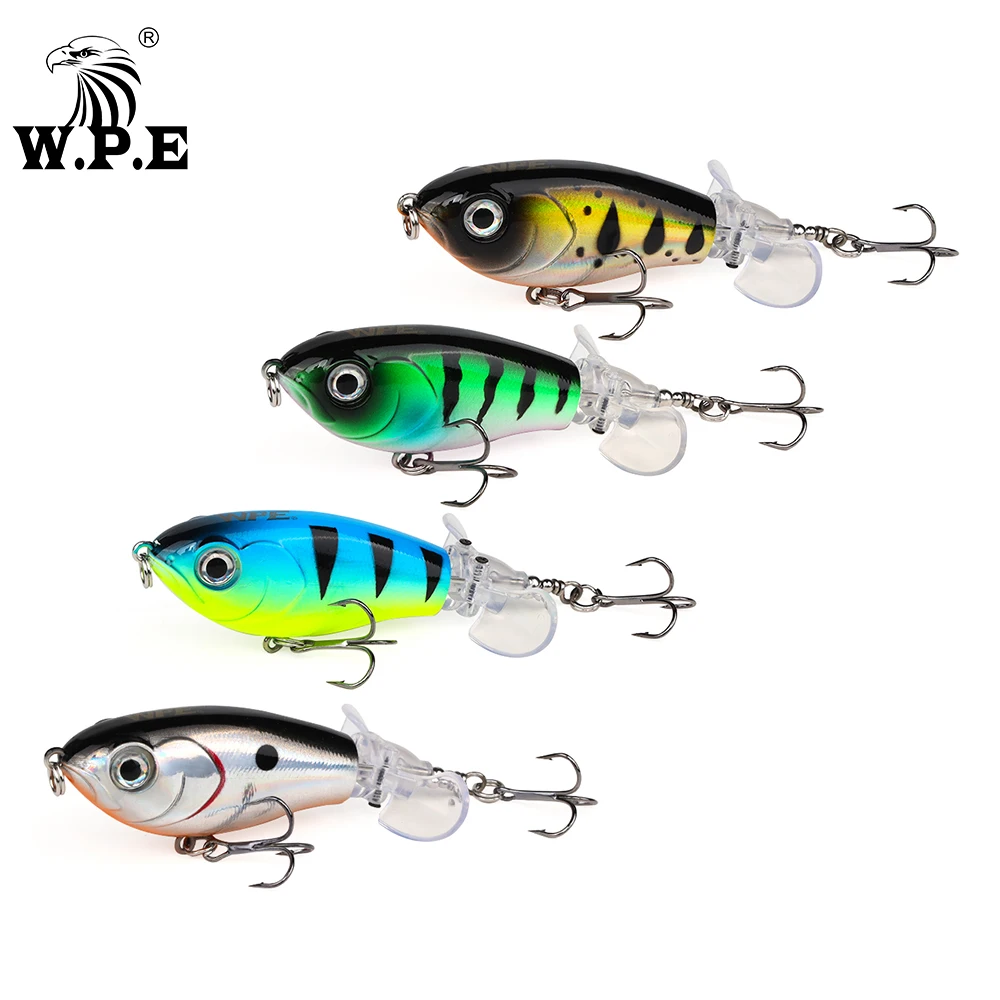 W.P.E-señuelo de pesca de piezas, señuelo flotante de 85mm y 15g, Swimbait de superficie, duro, cola giratoria con anzuelo triple afilado, aparejos de pesca - imagen 5
