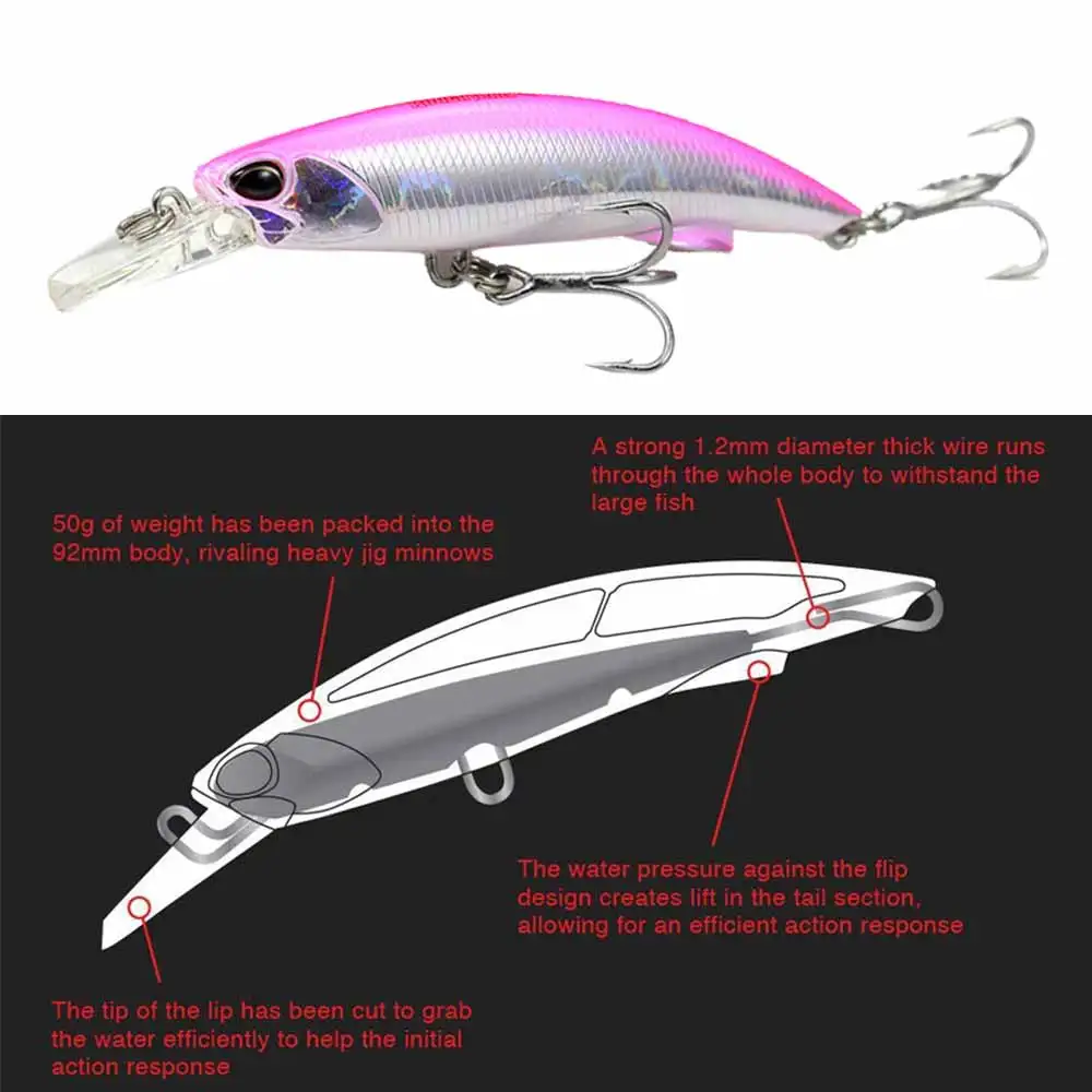 Señuelo de Pesca hundido de 40G y 92MM, Accesorios de Pesca de agua completa, Minnow de Mar para Leurre Truite Isca, cebo Artificial, equipo de Pesca - imagen 5