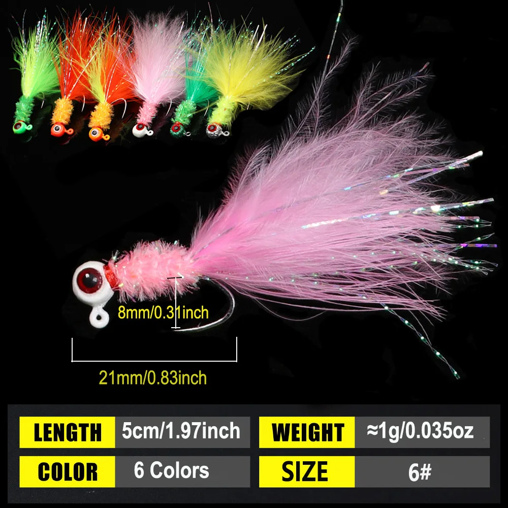 Icerio 5 Stuks Crappie Jig Marabou Veer Jig Hoofd Haken Bucktail Vissen Lokt Vissen Aas Kit Panfish Maanvis Haar Jig Aas - imagen 3