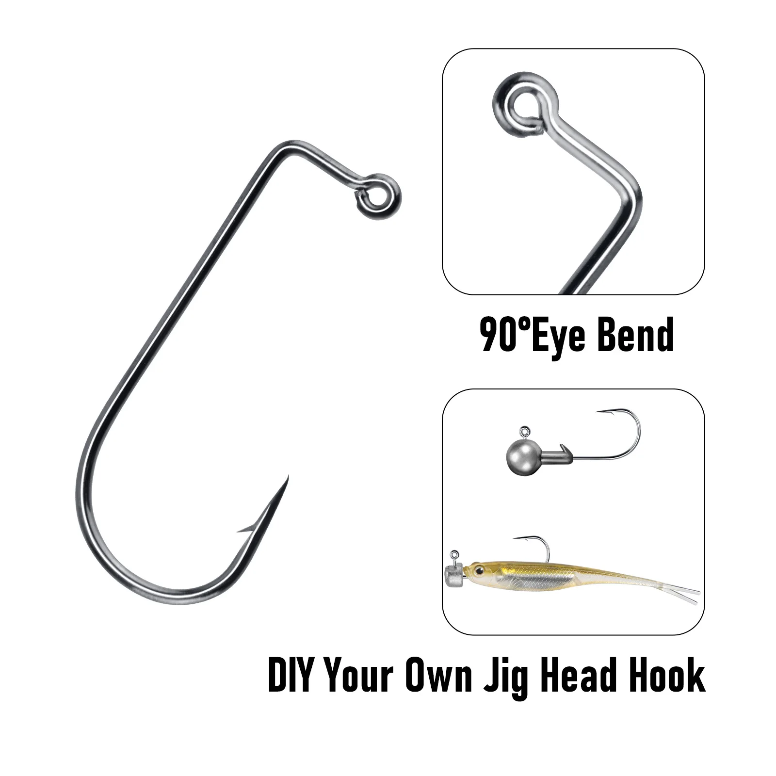 # 10- # Anzuelo de anzuelo de 5/0 y 90 grados, anzuelos de pesca con plantilla de Aberdeen, anzuelo de atado de moscas de acero rico en carbono, curva redonda, plantilla de aparejo Ned DIY Swimbait - imagen 3