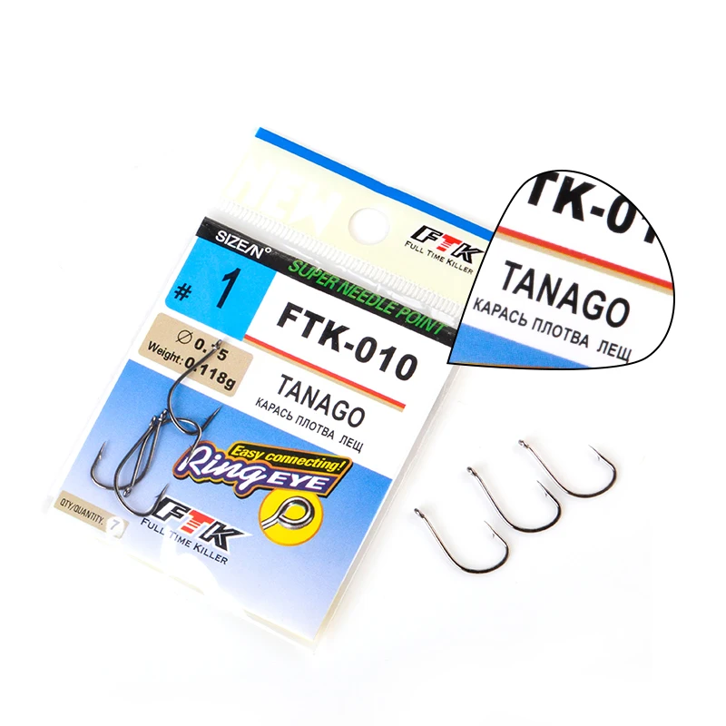 FTK TANAGO-anzuelos de pesca de carpa de acero de alto carbono con gancho de púas, 10 paquetes de tamaño 1 #-12 #, anzuelos de gusano de pesca con mosca para aparejos de pesca - imagen 5