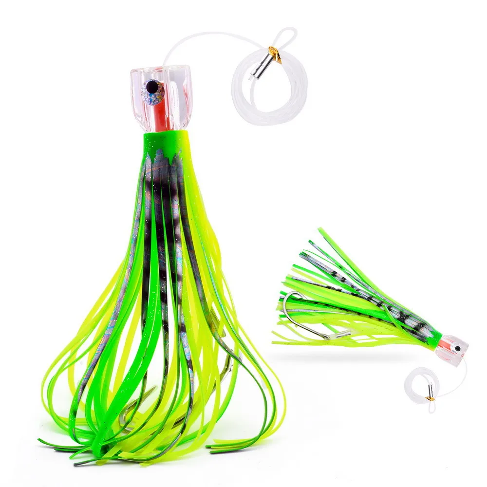 Señuelo de falda suave de pulpo con cabeza de resina, 9 pulgadas/22,8 cm, barco de aguas profundas, pesca, cebo grande de curricán para atún Wahoo, hundimiento rápido, 1 Uds.