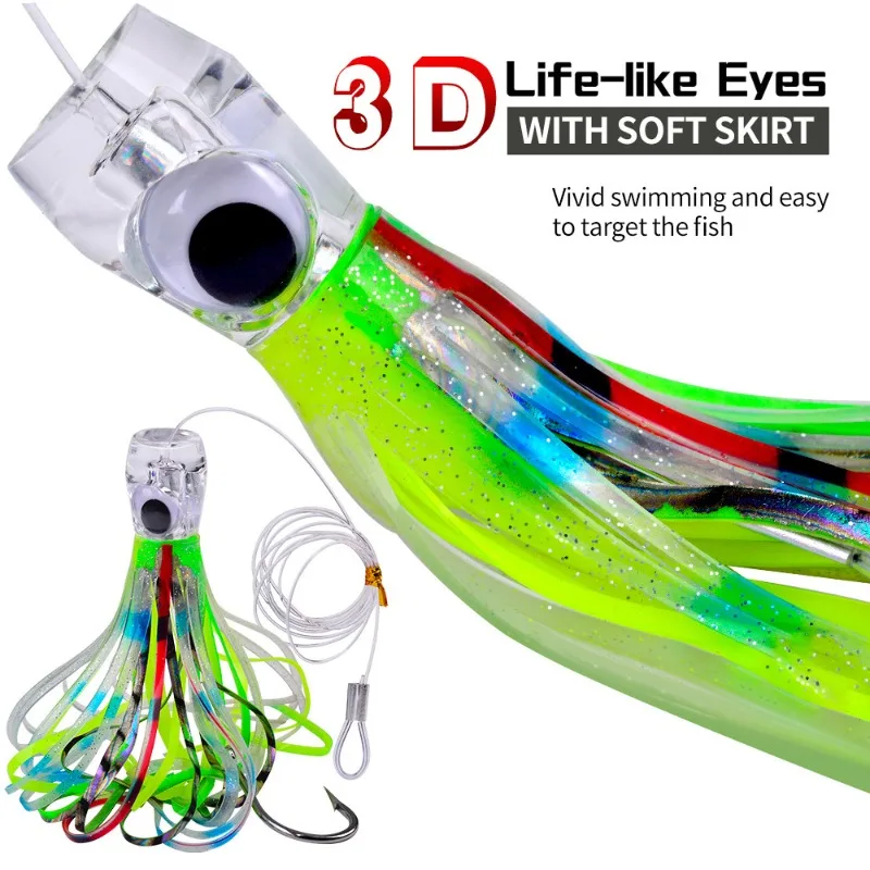 Color aleatorio, 1 unidad, 103g/22cm, señuelo de curricán, señuelo suave de pulpo acrílico, señuelo Artificial biónico de resina, equipo de barco de pesca de mar - imagen 4