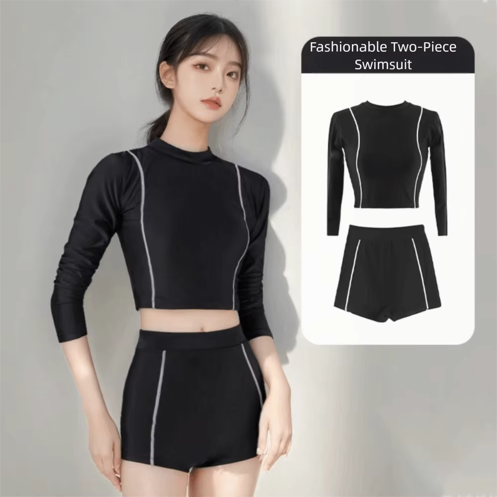 Bikini de cintura alta con shorts y protección solar para mujer - imagen 4