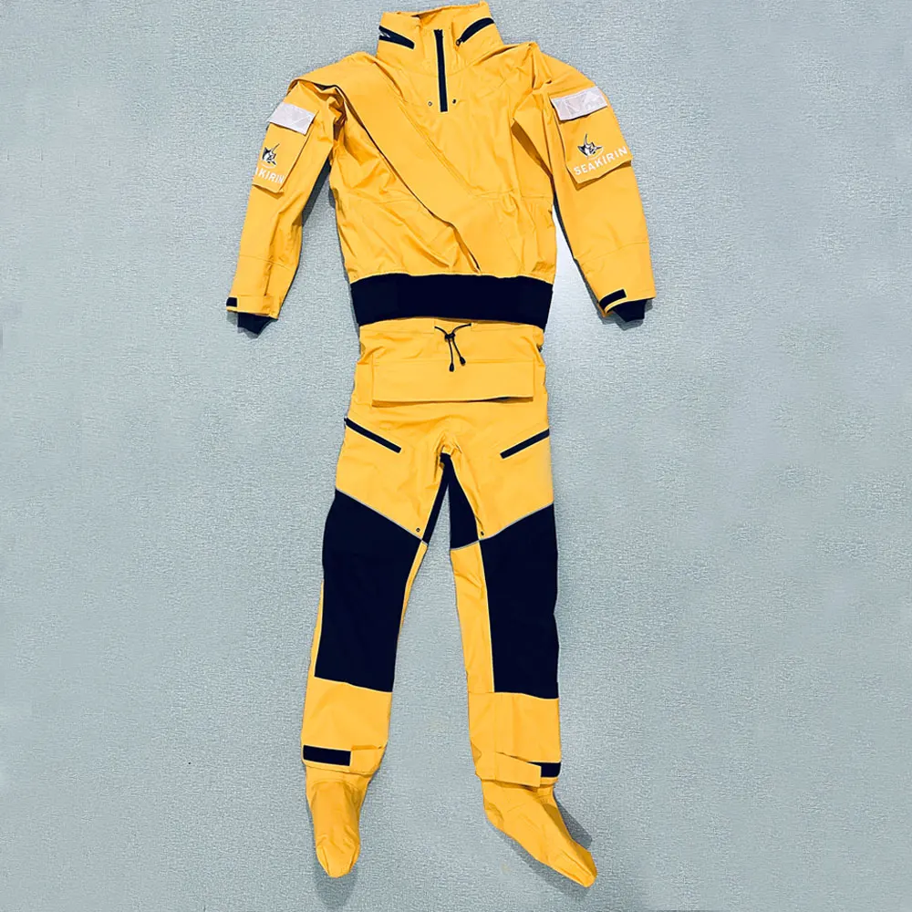 Traje seco para pesca en kayak con entrada frontal y capucha