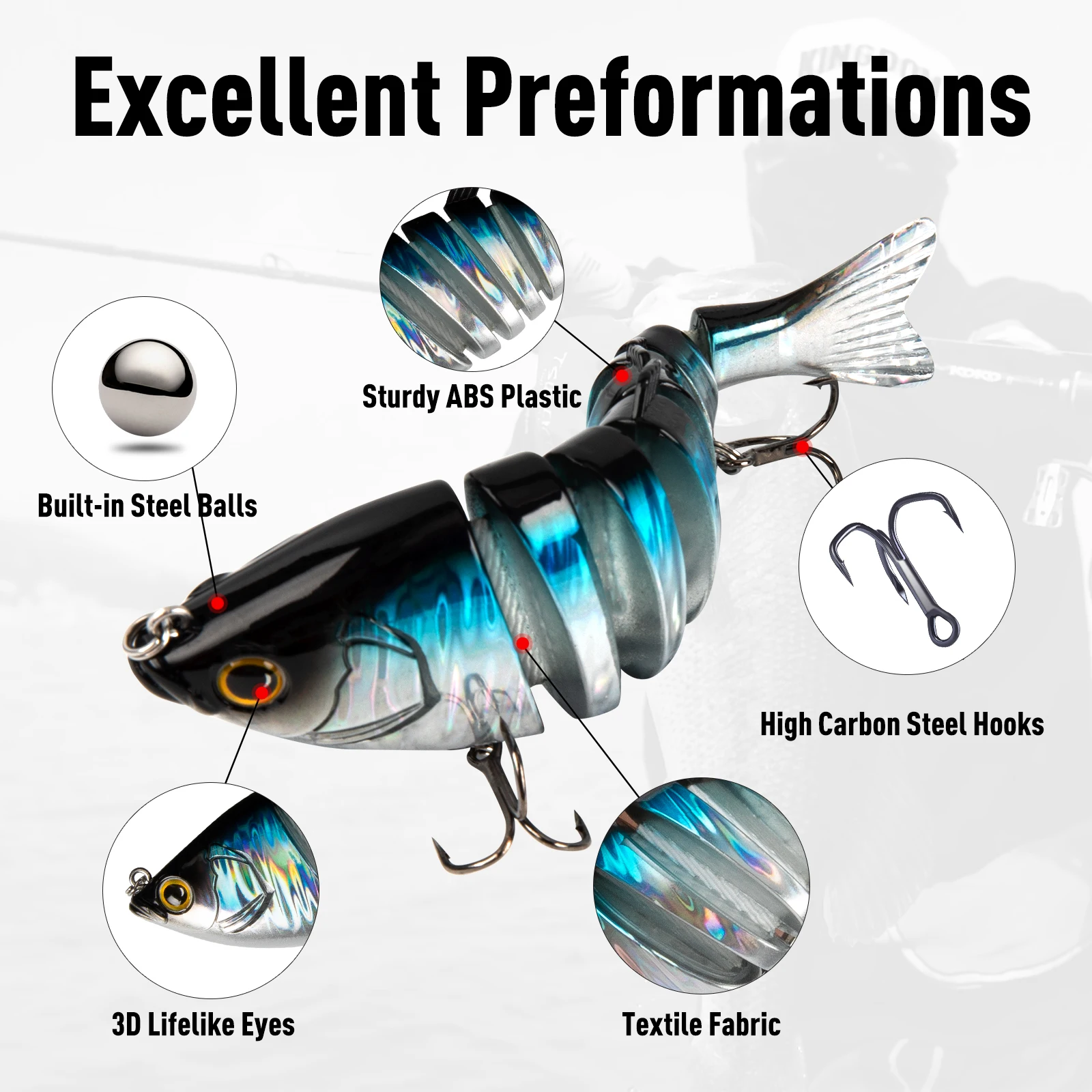 Kingdom Barbecue Swimbaits-señuelos de pesca artificiales de mar, 65mm, 90mm, 120mm, 140mm, secciones multiarticuladas, Wobblers que se hunden, cebo duro - imagen 5