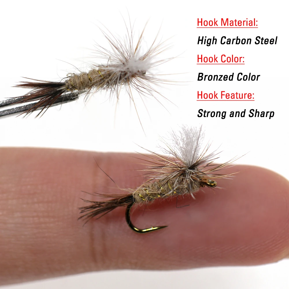 ICERIO 6 piezas # 14 Paracaídas Adams mosca seca cuerpo de oreja de liebre marrón anzuelos bronceados Caddis Midge Mayfly trucha señuelo de pesca cebo - imagen 5
