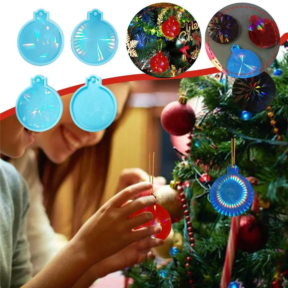 Colgante holográfico de Navidad, molde de silicona, bola de Navidad, llavero, molde DIY, artesanía, fabricación de joyas, adorno de árbol de Navidad - imagen 2