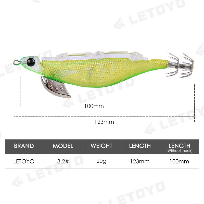 LETOYO, Egi, eginno, 3.2# 20g 123mm, anzuelo luminoso de calamar para pesca en el mar, señuelo de pesca de calamar, anzuelo de calamar, Jigging, Traqueteo - imagen 2