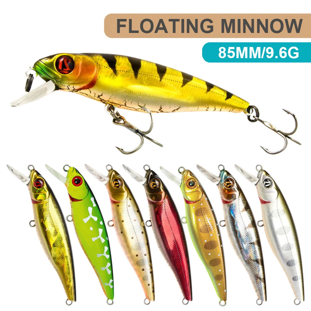 Señuelos de Pesca flotantes, cebo duro Artificial de fundición larga, Minnow Wobbler, accesorios de pesca, trucha, lubina, 8,5 cm, 9,6g, MN627 - imagen 2