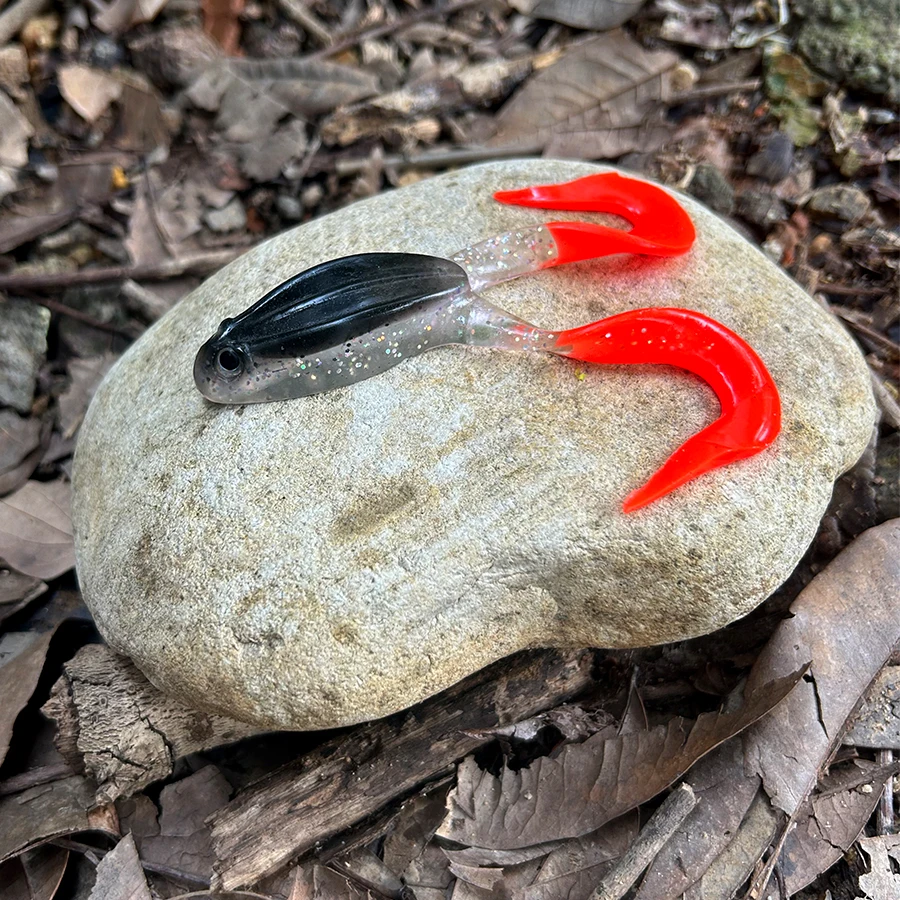 Señuelos de pesca tipo rana grande de PVC suave, 4 Uds., con doble cola rizada, cebo Artificial de postura de rana para lubina, trucha, Lucio, pez Swimbait - imagen 4