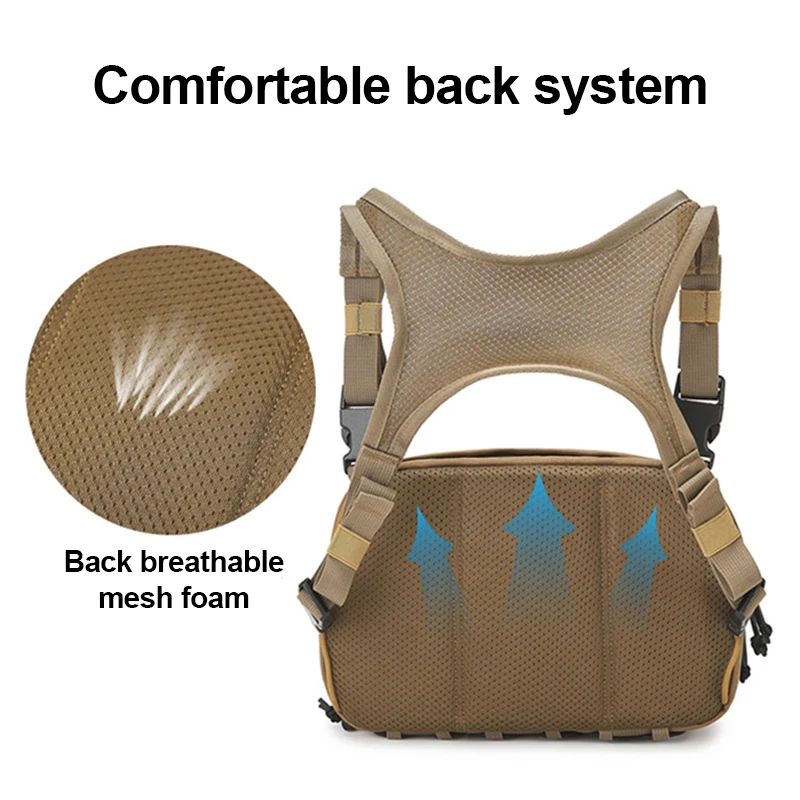 Chaleco de pesca táctico, bolsa de pecho, riñonera grande con múltiples bolsillos, bolsa de aparejo para deportes al aire libre, Camping, senderismo, caza, riñonera - imagen 5